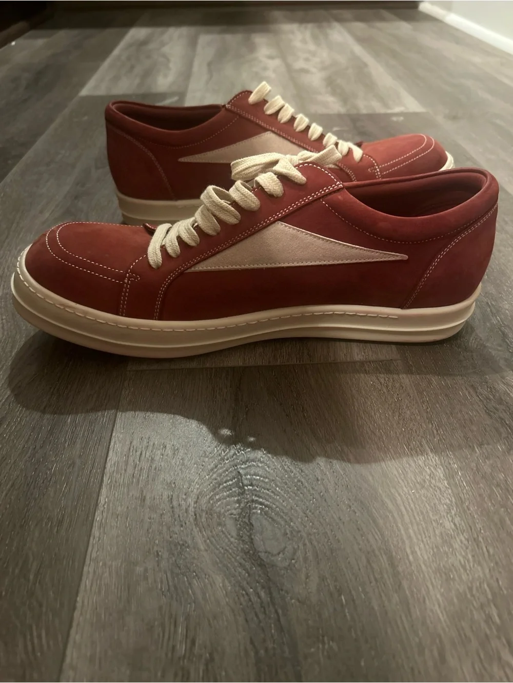 Rick Owens Low-Top Sneakers in Burgundy and Cream